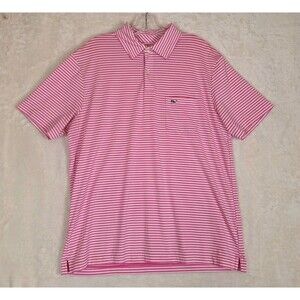 Vineyard Vines Polo Shirt Mens Medium Bright Pink Striped Short Sleeve Golf